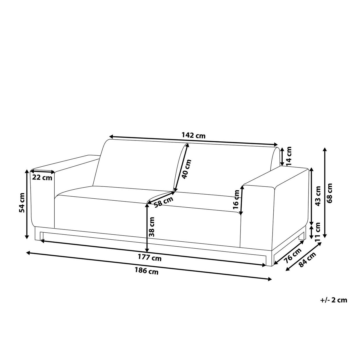 GARTENSOFA 3-Sitzer beige/schwarzes Gestell Rovigo - Beige/Schwarz, Textil (186/68/84cm) - Beliani