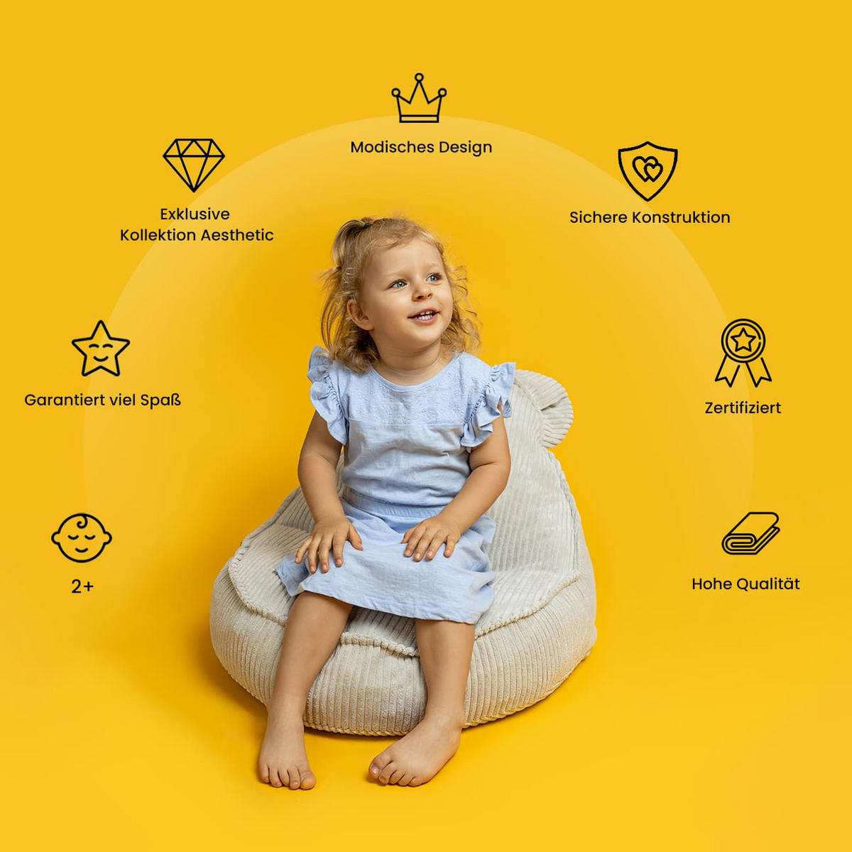 SITZSACK für Kinder, Bär, Slimcord, Türkis - Hellblau, Textil (58/50/67cm) - MeowBaby