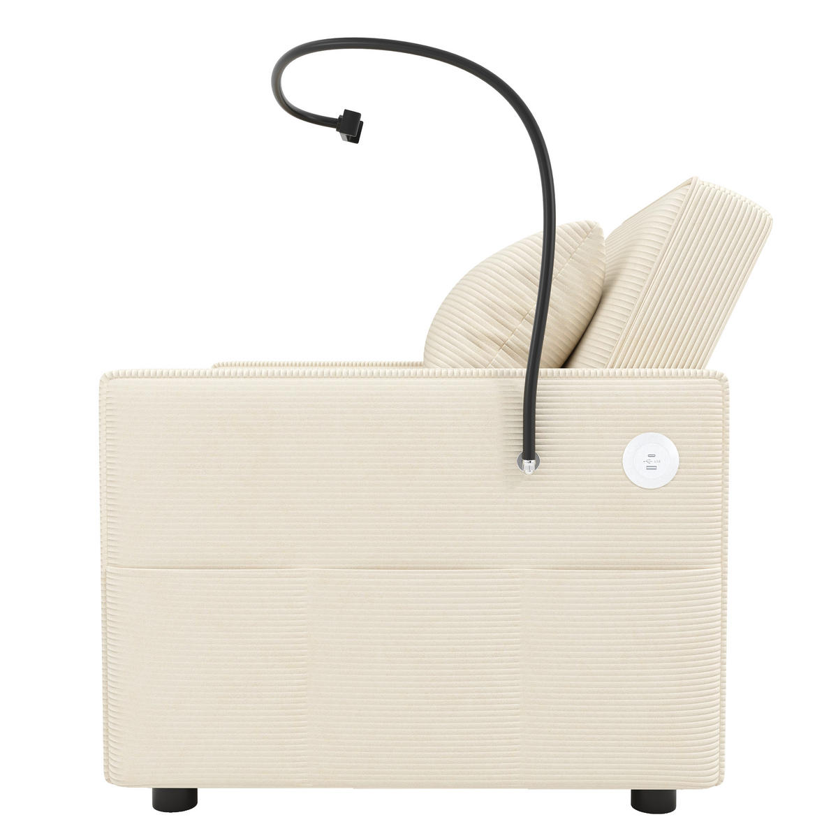 SCHLAFSOFA Multifunktionales mit USB-Anschluss und Handyhalter Cord Beige 93/150/85 cm - Beige, Textil (93/85/150cm) - OKWISH