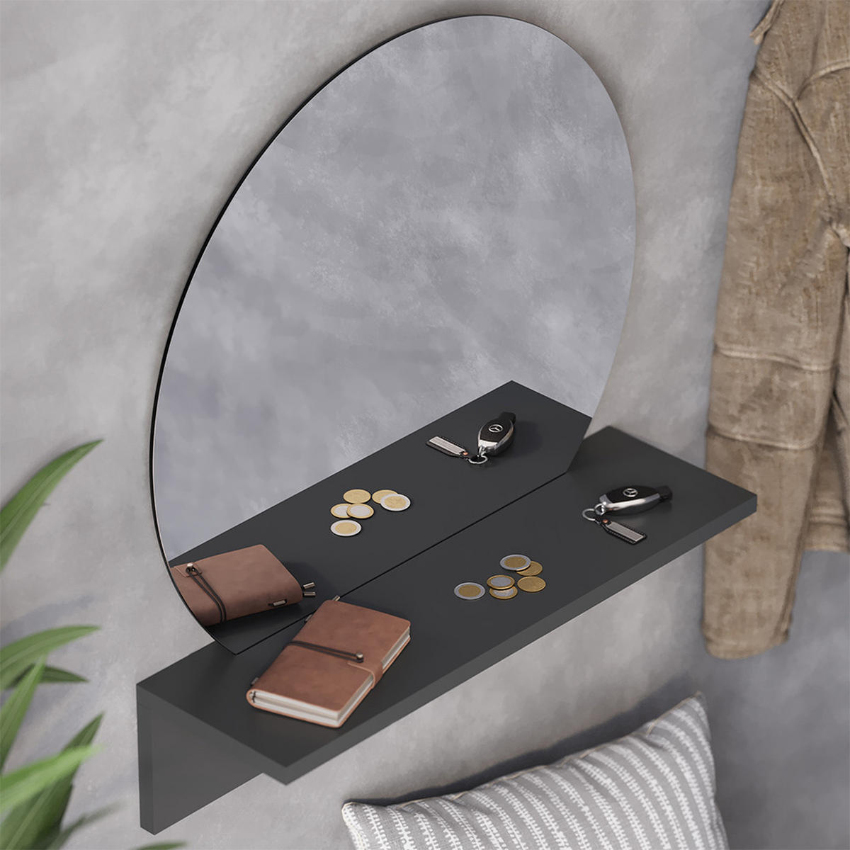 BADEZIMMERSPIEGEL Elyra Schwarz 50 x 54.5 cm mit Ablage - Schwarz, Holzwerkstoff (50/54.5/15cm) - Vicco