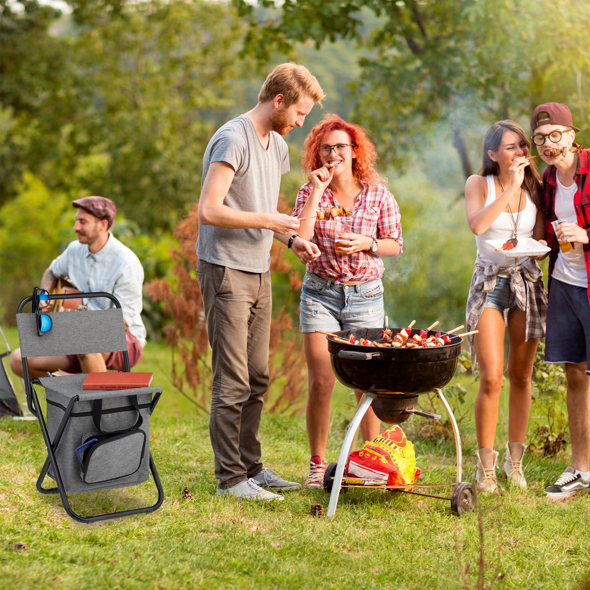 CAMPINGHOCKER - Grau, Textil/Metall (35/60/35cm) - Relaxdays