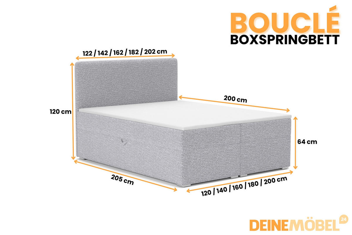 BOXBETT BOUCLE 160/200 in Boucle Grau H3 - Grau, Holz/Holzwerkstoff (160/200cm) - Deine Möbel 24