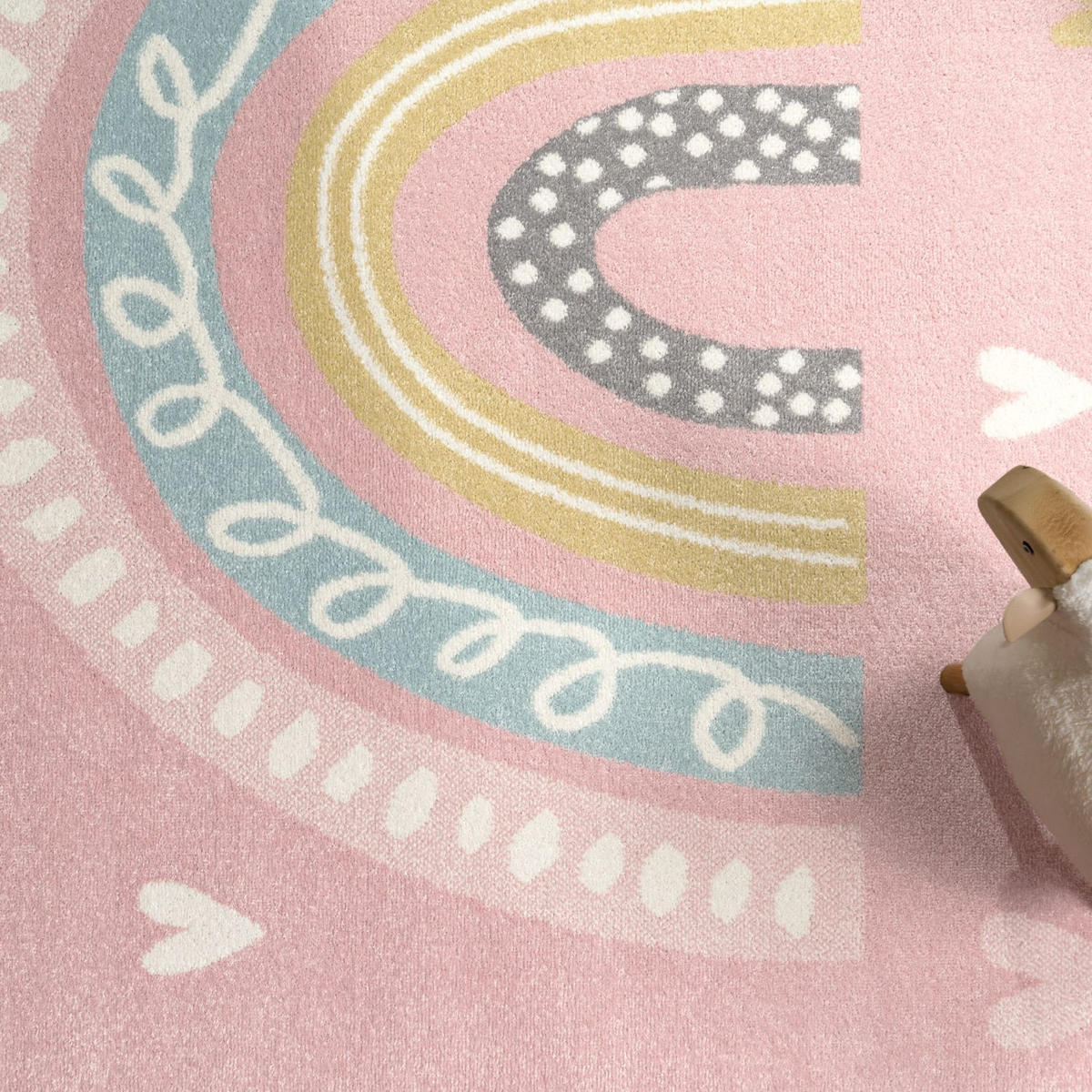 KINDERTEPPICH Regenbogen Kinderzimmer schmutzabweisend Rosa Läufer 80x150 - Rosa, Textil (80/150cm) - KADIMA DESIGN