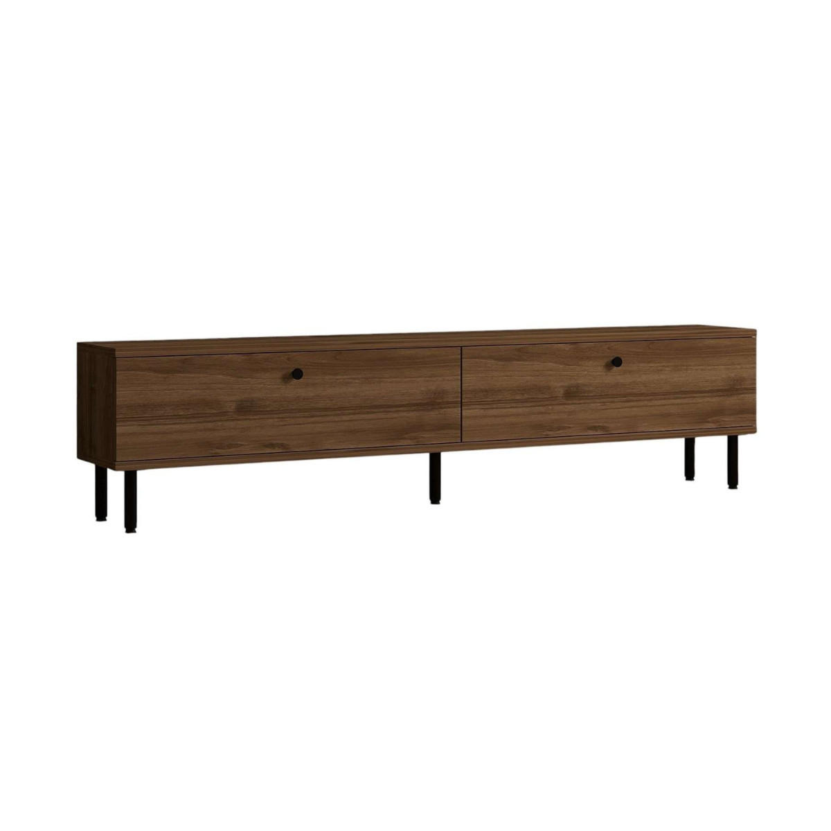TV-MÖBEL mit 2 Klappen in Nussbaumdekor und schwarzen Metallfüßen 160/25/37 cm - Nussbaumfarben, Holzwerkstoff (25/37/160cm) - Calicosy