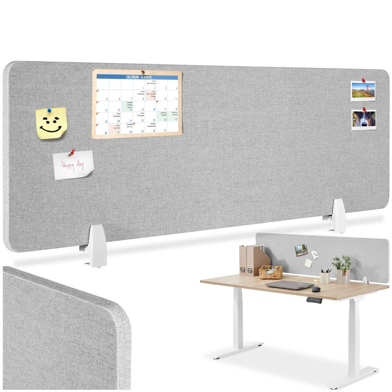 TRENNWAND für Schreibtisch Noisy,inkl. 2 Befestigungsklemmen,grau - Grau, Kunststoff (2.2/160/40cm) - tectake