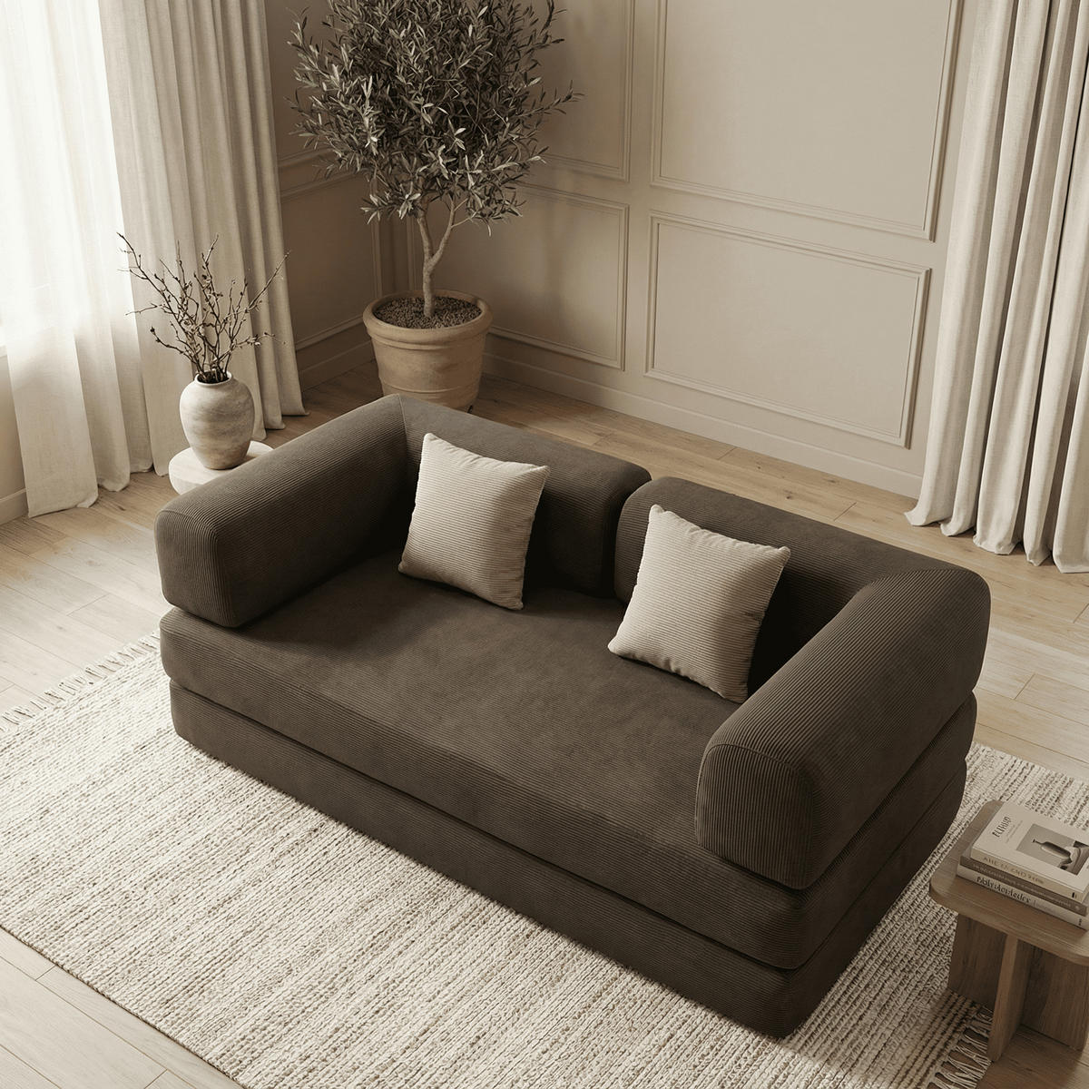 SCHLAFSOFA Kaia Schokolade Samt - Dunkelbraun, Textil (180/70/100cm) - COCO Living