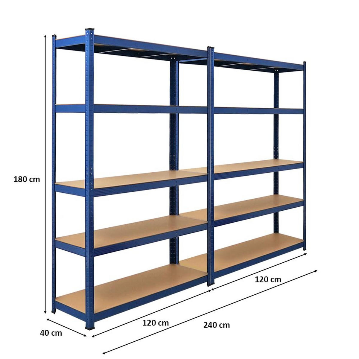 SCHWERLASTREGAL Ragnar 2er-Set mit 2x 180x120x40 cm Fachlast 175 kg Blau - Blau, Metall (240/180/40cm) - PROREGAL