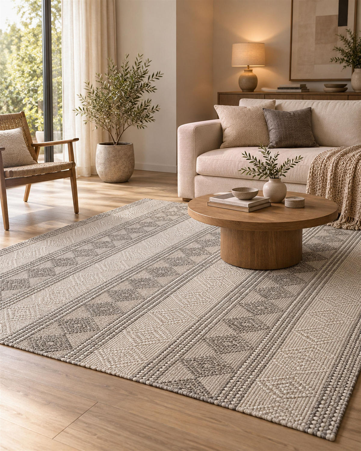 KURZFLOR-TEPPICH Bozova 200/200 cm - Beige/Grau, Textil (200/200cm) - Beliani