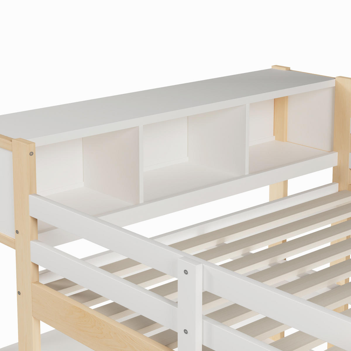HOCHBETT 140/200 cm DE-04492, mit Schreibtisch, Kleiderschrank und Regalen in Natur - Naturfarben/Weiß, Holz/Holzwerkstoff (140/200cm) - ComfortXL