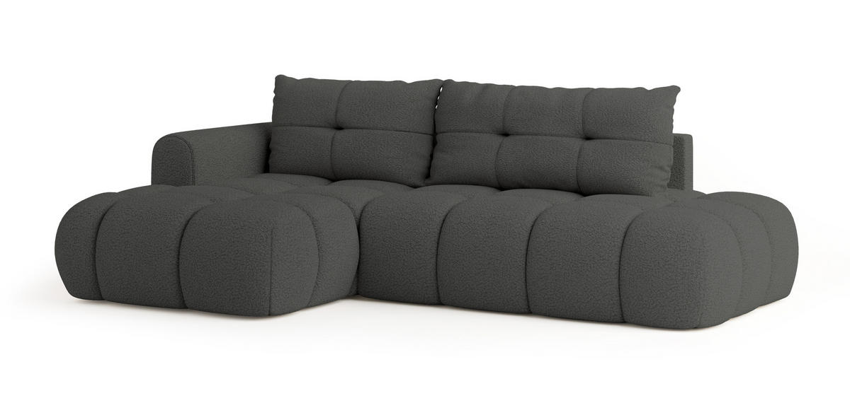 ROHOVÁ SEDAČKA FLUMA šedá - šedá/černá, dřevo/textil (279/158cm) - MASSENO