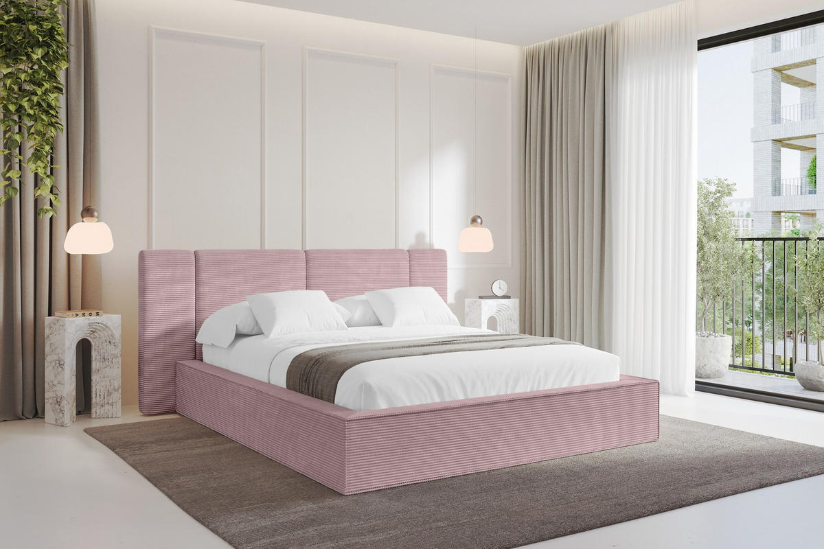 POLSTERBETT mit Bettkasten und Lattenrost, Boxbett ohne Matratze - RIVO 200x200 Rosa - Rosa, Holzwerkstoff/Textil (200/200cm) - ALTDECOR
