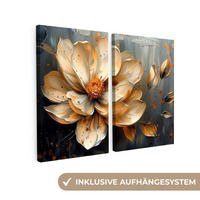 LEINWANDBILD 2er Set Blume - Gold - Abstrakt - Farbe 120x90 cm - Creme, Textil (120/90cm) - MuchoWow