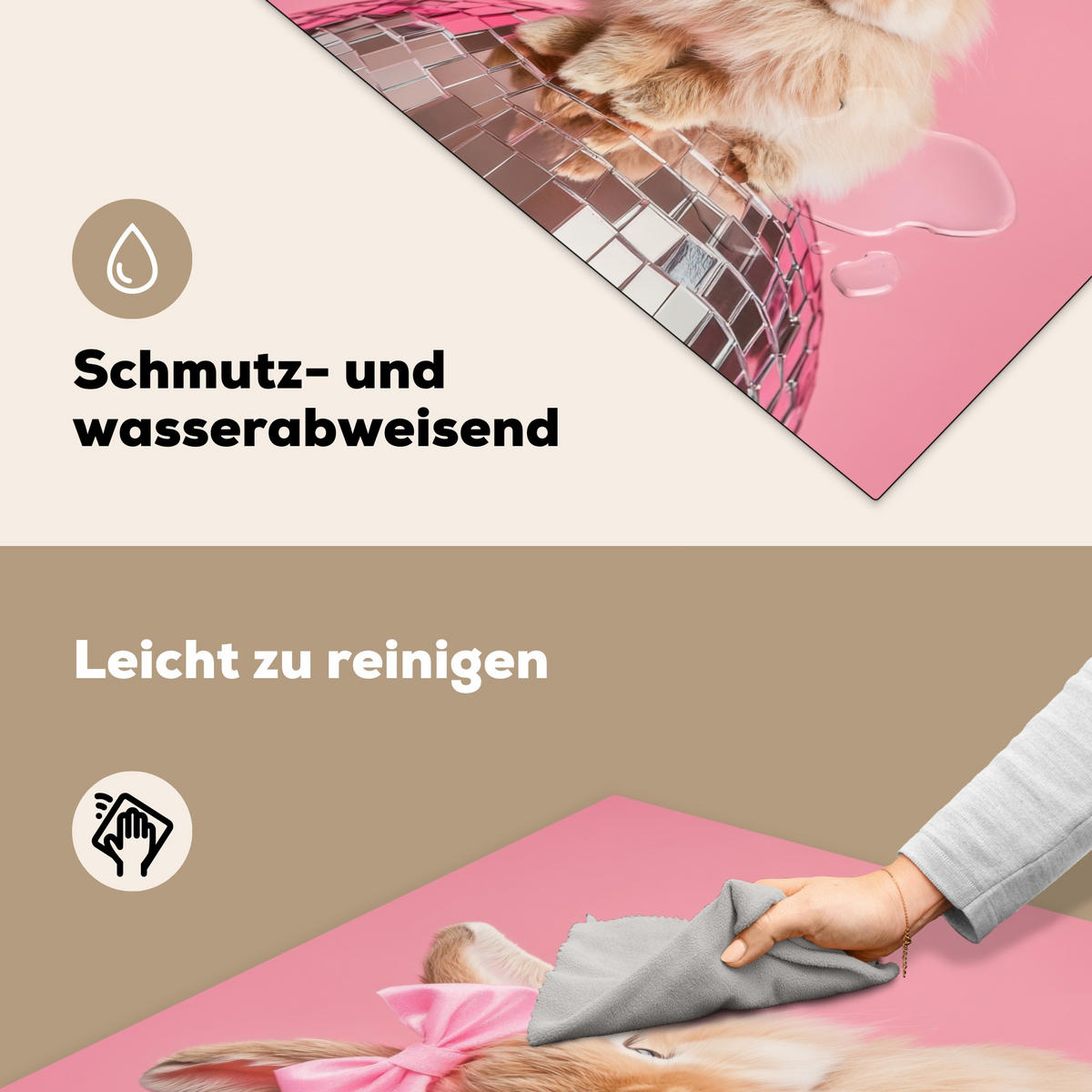 HERDABDECKPLATTE Schleife - Discoball - Kaninchen Induktionsmatte 78x78 cm - Pink, Kunststoff (78/78/0.2cm) - MuchoWow