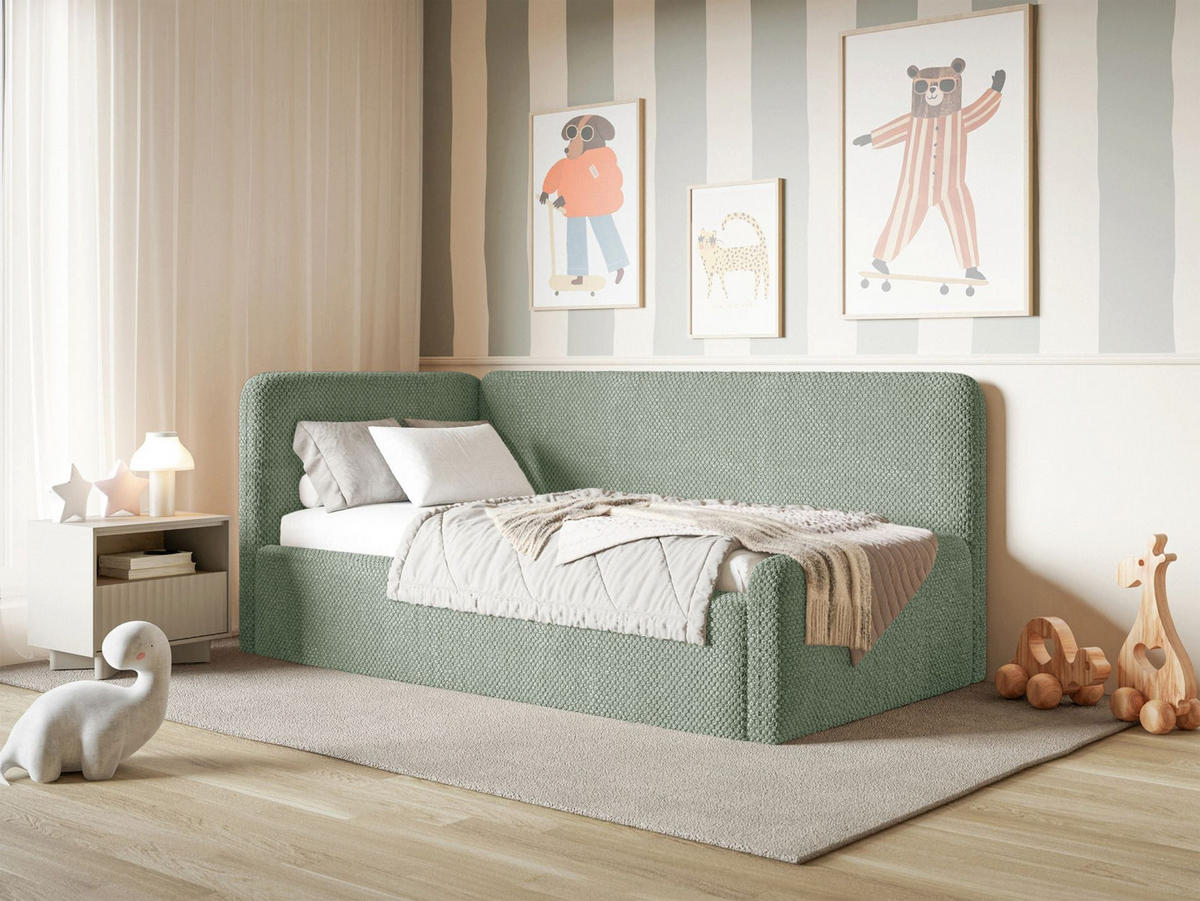 JUGENDBETT Fanko Plüsch Salbeigrün 90x200 cm - Schwarz/Hellgrün, Kunststoff/Textil (90/200cm) - Selsey