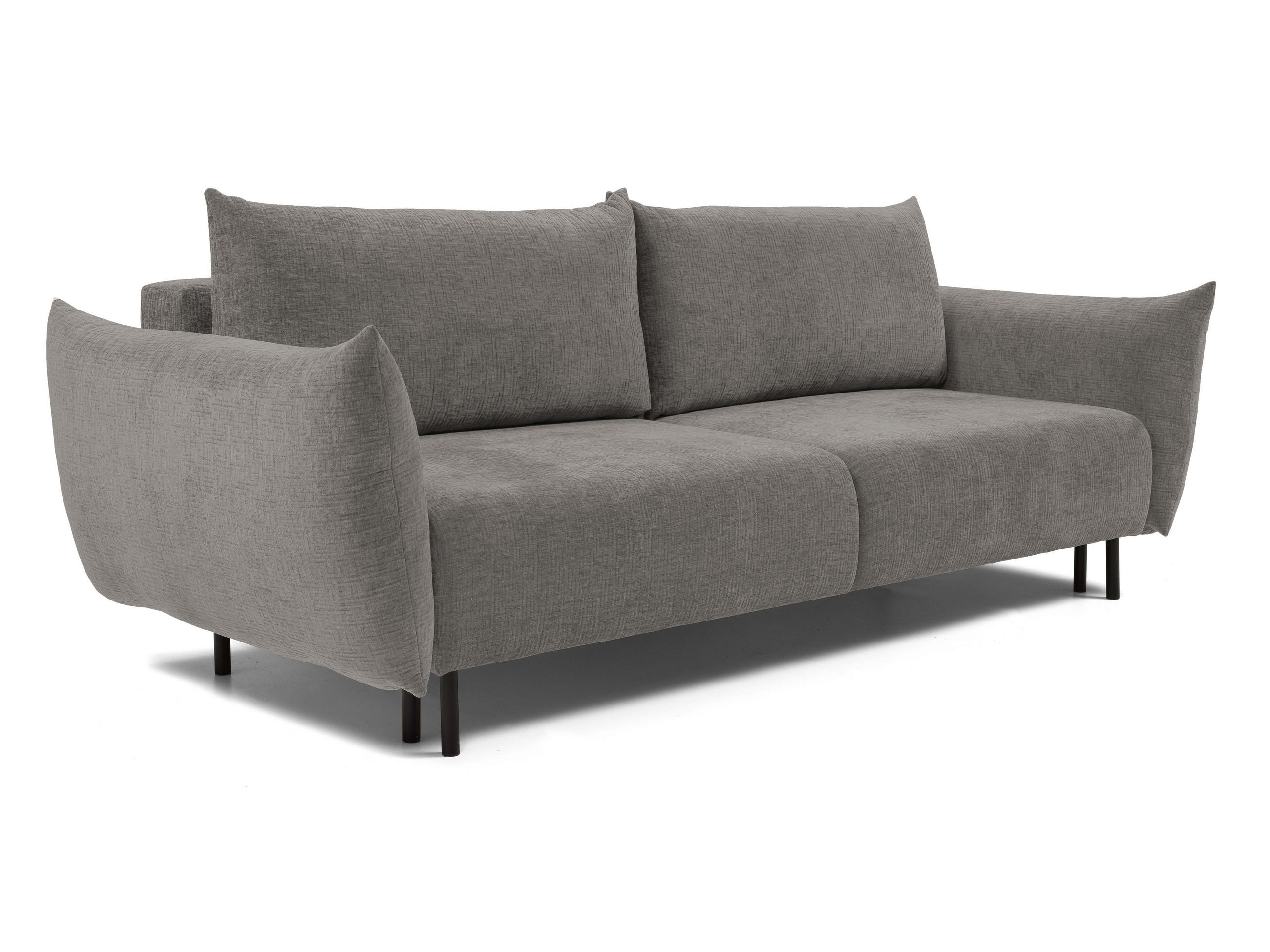 SOFA ADEL - Schlaffunktion Und Bettkasten, Wellenfederung, PUR-Schaum, Schwarze Metallfüße lose Rückenkissen, freistehend, 240x108x75 cm Light grey - Hellgrau, Holz/Textil (240/75/108cm) - DomoHome