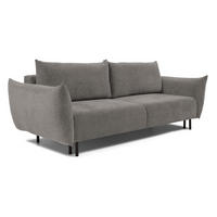 SOFA ADEL - Schlaffunktion Und Bettkasten, Wellenfederung, PUR-Schaum, Schwarze Metallfüße lose Rückenkissen, freistehend, 240x108x75 cm Light grey - Hellgrau, Holz/Textil (240/75/108cm) - DomoHome
