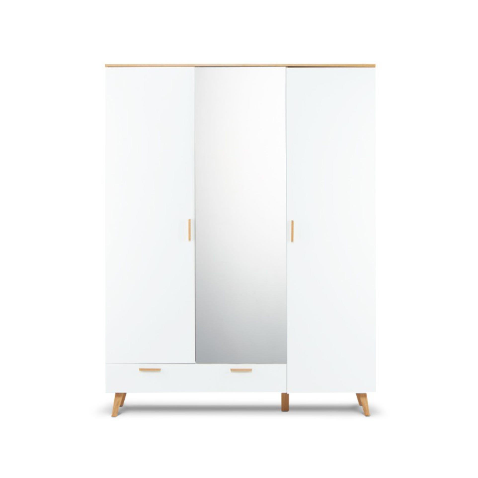 KLEIDERSCHRANK FRISK Verspiegelter, weiß - Eichefarben/Weiß, Eichenholz/Holzwerkstoff (150/195/58cm) - KONSIMO®