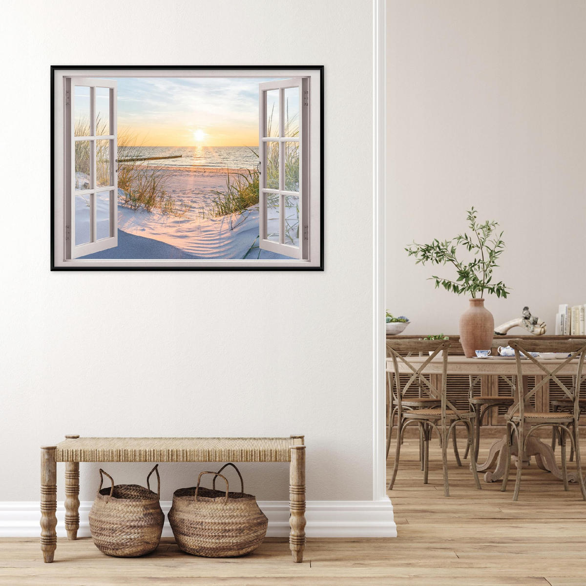 BILDER mit Rahmen Fenster Strand Beige 120x80 cm - Multicolor, Holzwerkstoff (120/80cm) - Wallarena