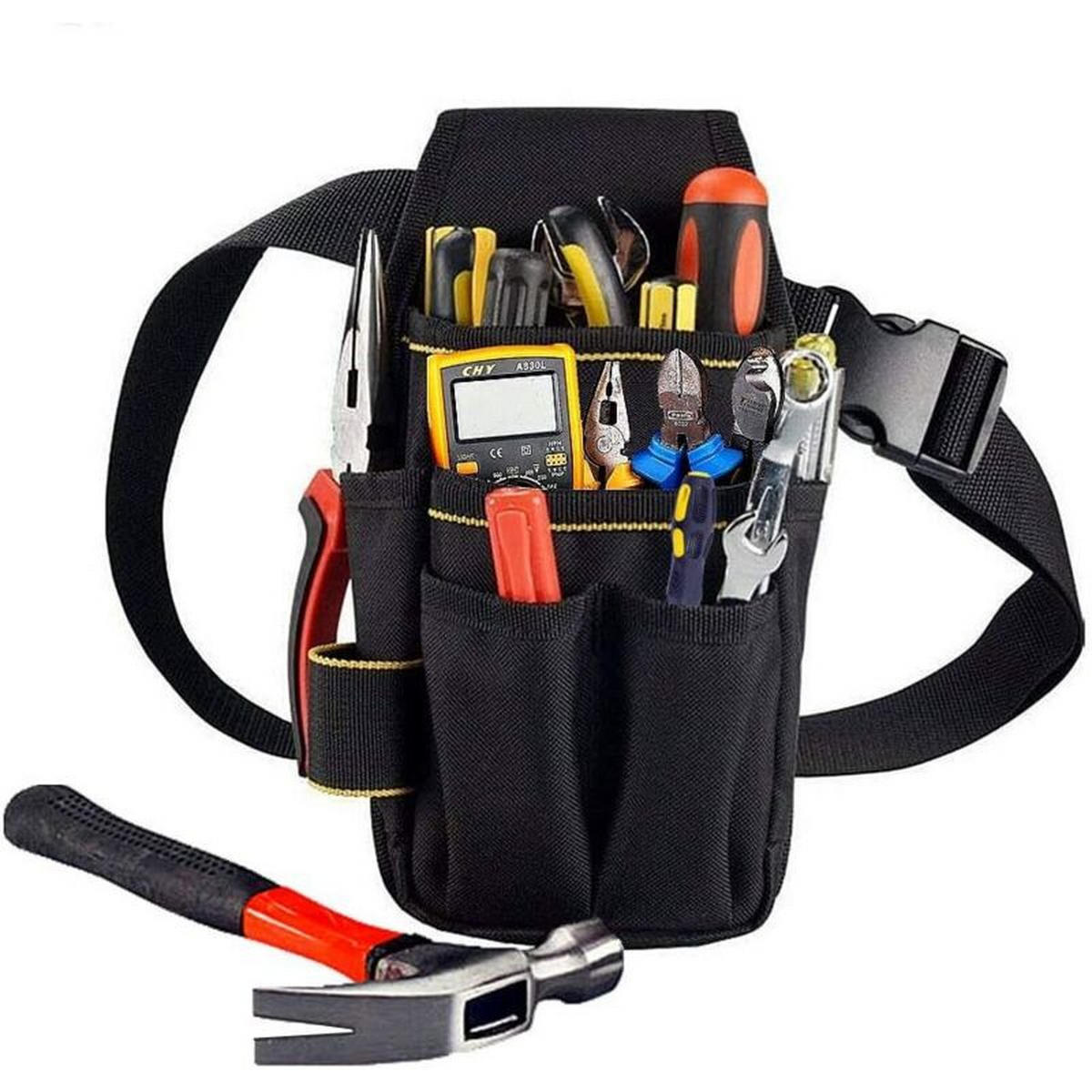WERKZEUGGÜRTELTASCHE – 15 Taschen – verstellbare Länge bis zu 105 cm - Schwarz, Textil (16/4/30cm) - DCA
