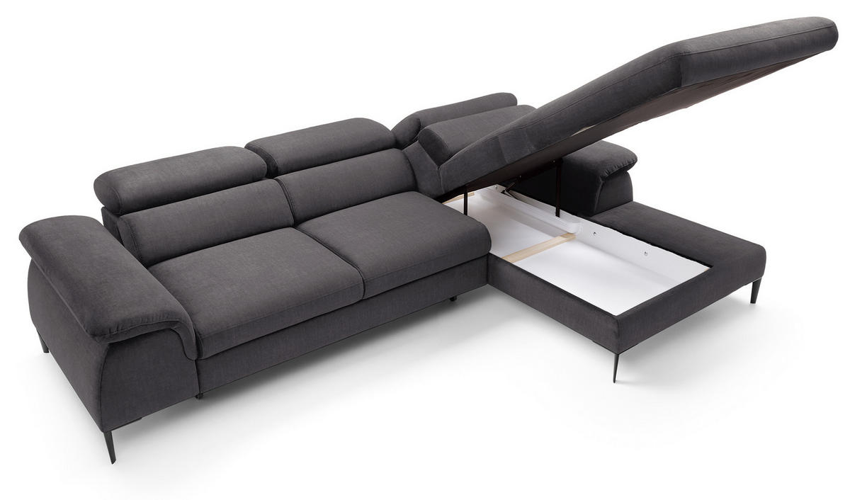 ECKSOFA L-Form 290 cm Amaro M mit Schlaffunktion, Rechts, Grau - Grau, Holz (182/288cm) - Emporius