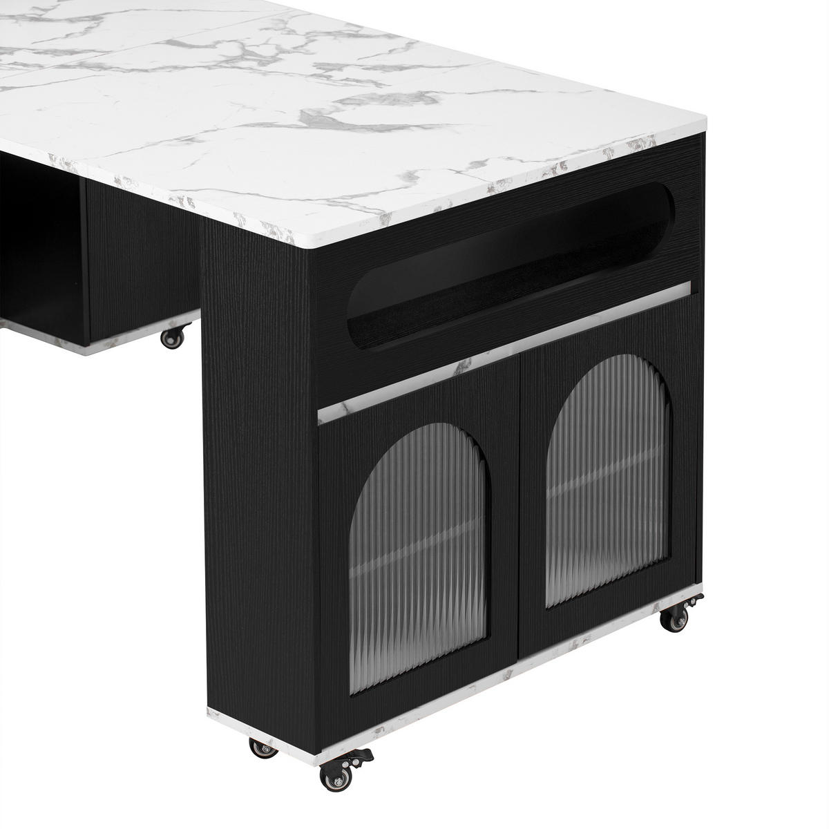 KÜCHENINSEL aus MDF 50.5-187.5x110.5x95.5 cm Schwarz mit Ausziehtisch & Steckdosen - Schwarz, Holzwerkstoff (187.5/95.5/110.5cm) - Modfu