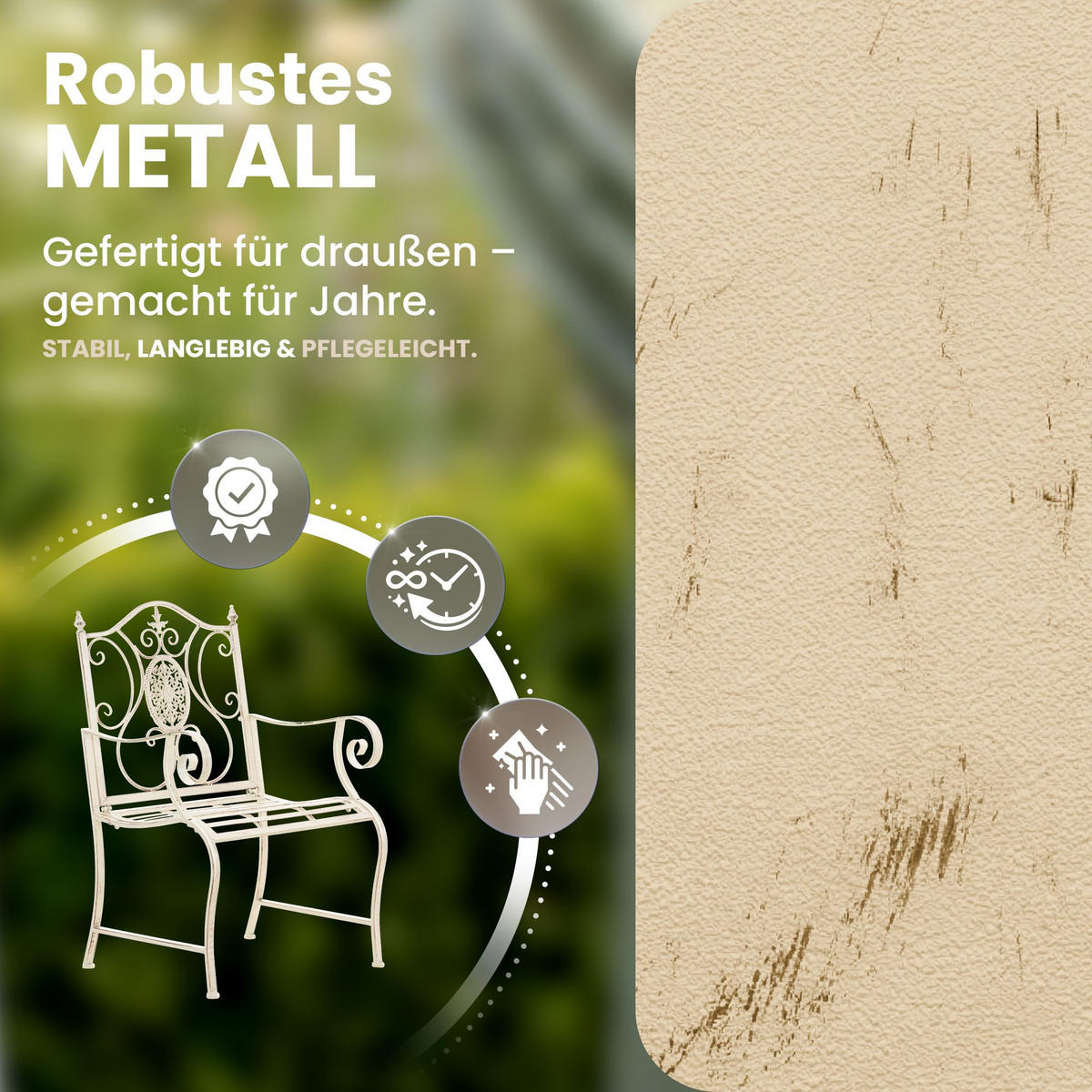 GARTENSTUHL 2er Set Metall Antik-Creme - Creme, Metall (62/94/53cm) - CLP