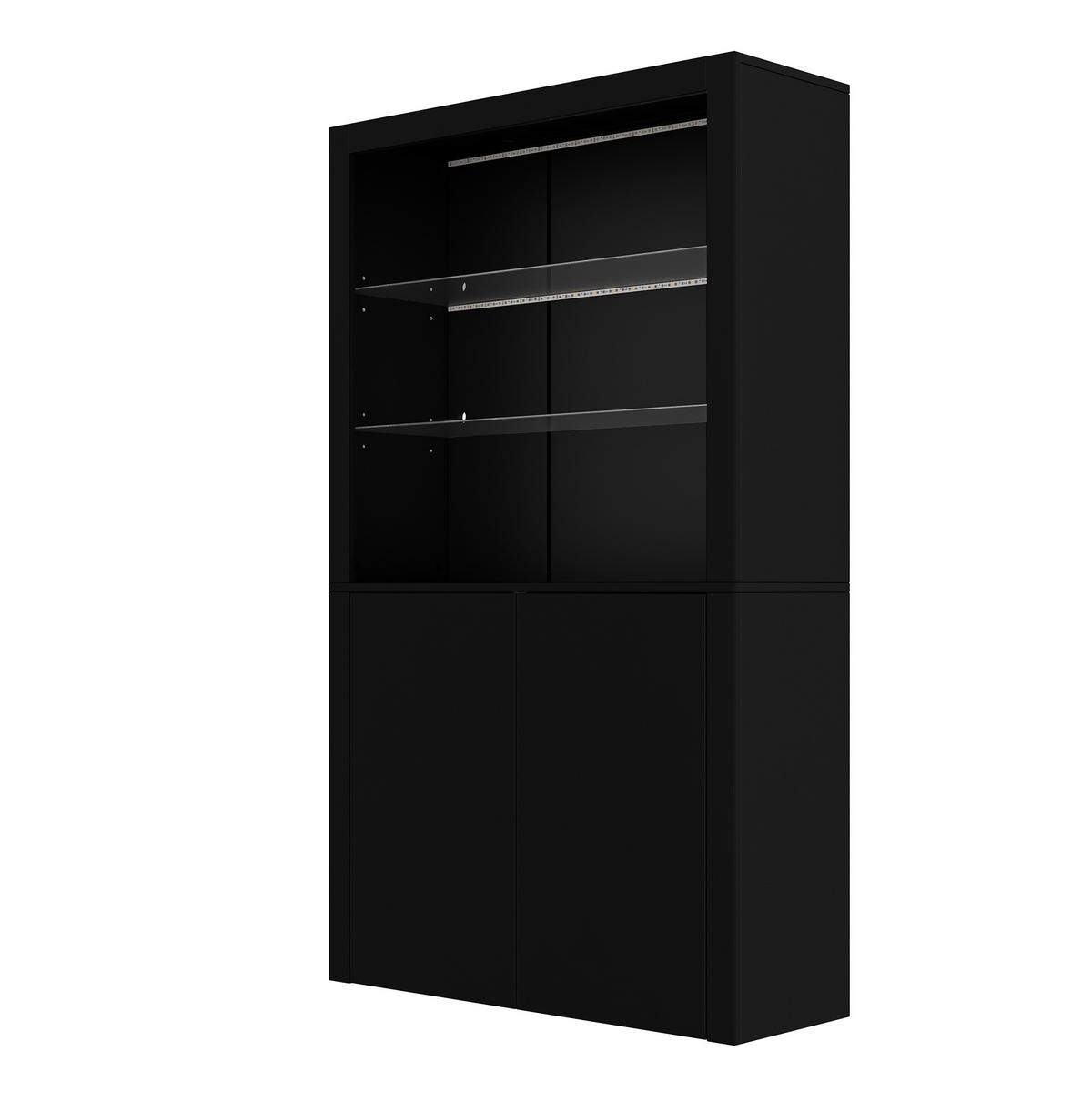 VITRINE 100/35/170 cm in Schwarz mit LED-Beleuchtung und Hochglanzfront - Schwarz, Holzwerkstoff (100/170/35cm) - Flora Grace