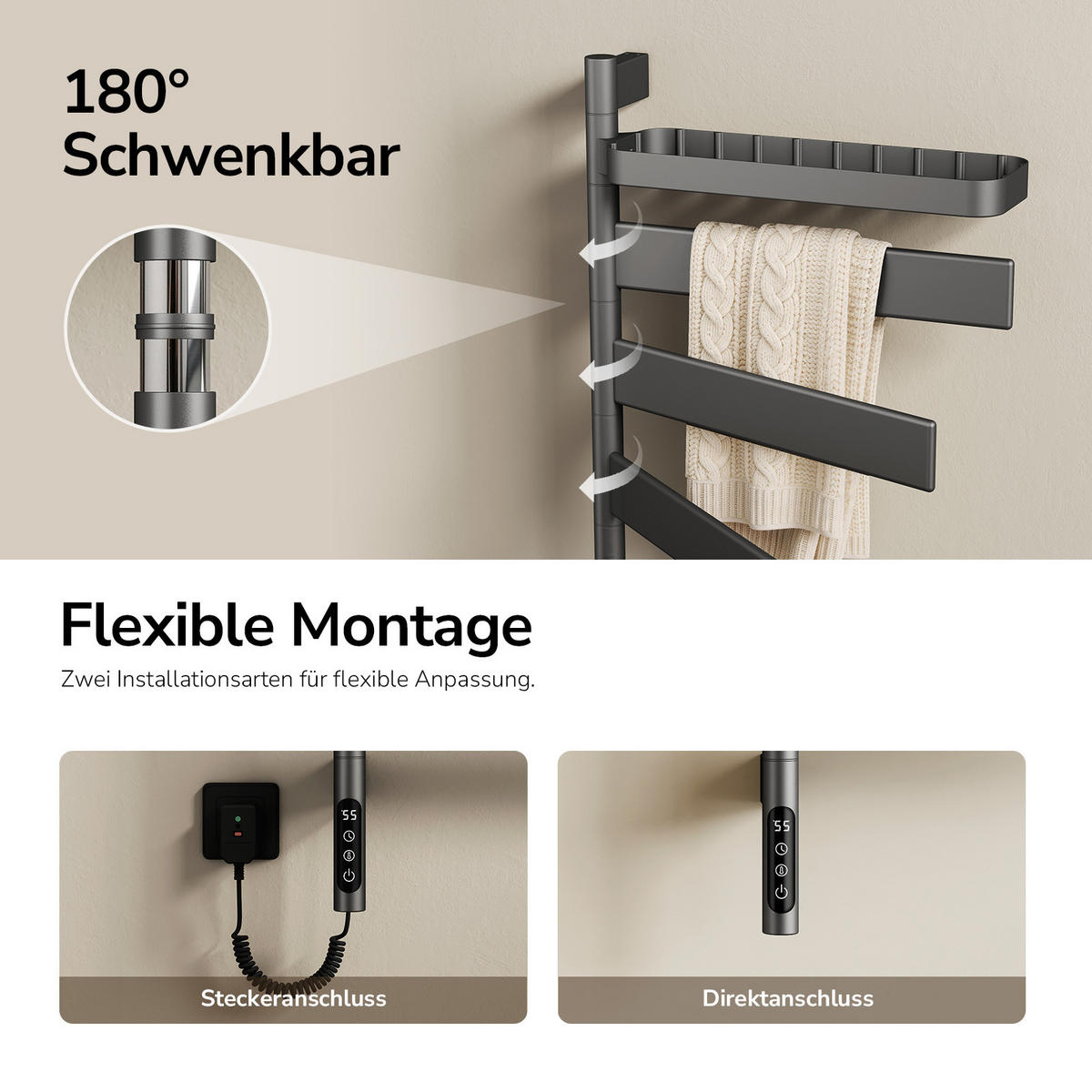 HEIZKÖRPER elektrisch 76 x 45 cm mit Smart-Steuerung & Ablage Anthrazit - Anthrazit, Metall (45/76.9/14.8cm) - EMKE