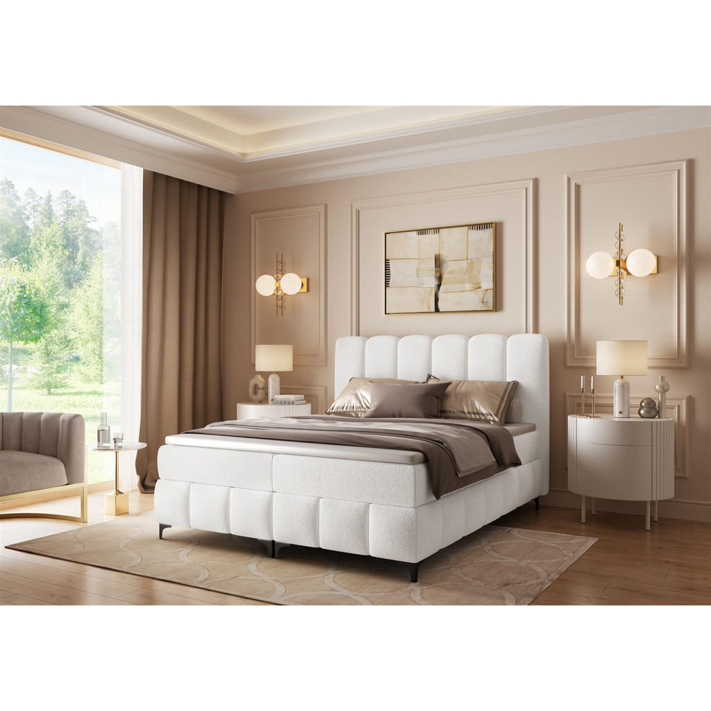 Thumbnail - Fun Möbel Boxbett, Creme, Textil, 180x200 cm, Schlafzimmer, Betten, Boxspringbetten