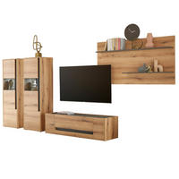 WOHNWAND Evoke Eiche, grau, Wohnkombination Set 4-teilig, 340 cm - Eichefarben/Grau, Glas/Holz (340/170/45cm) - Furn.Design