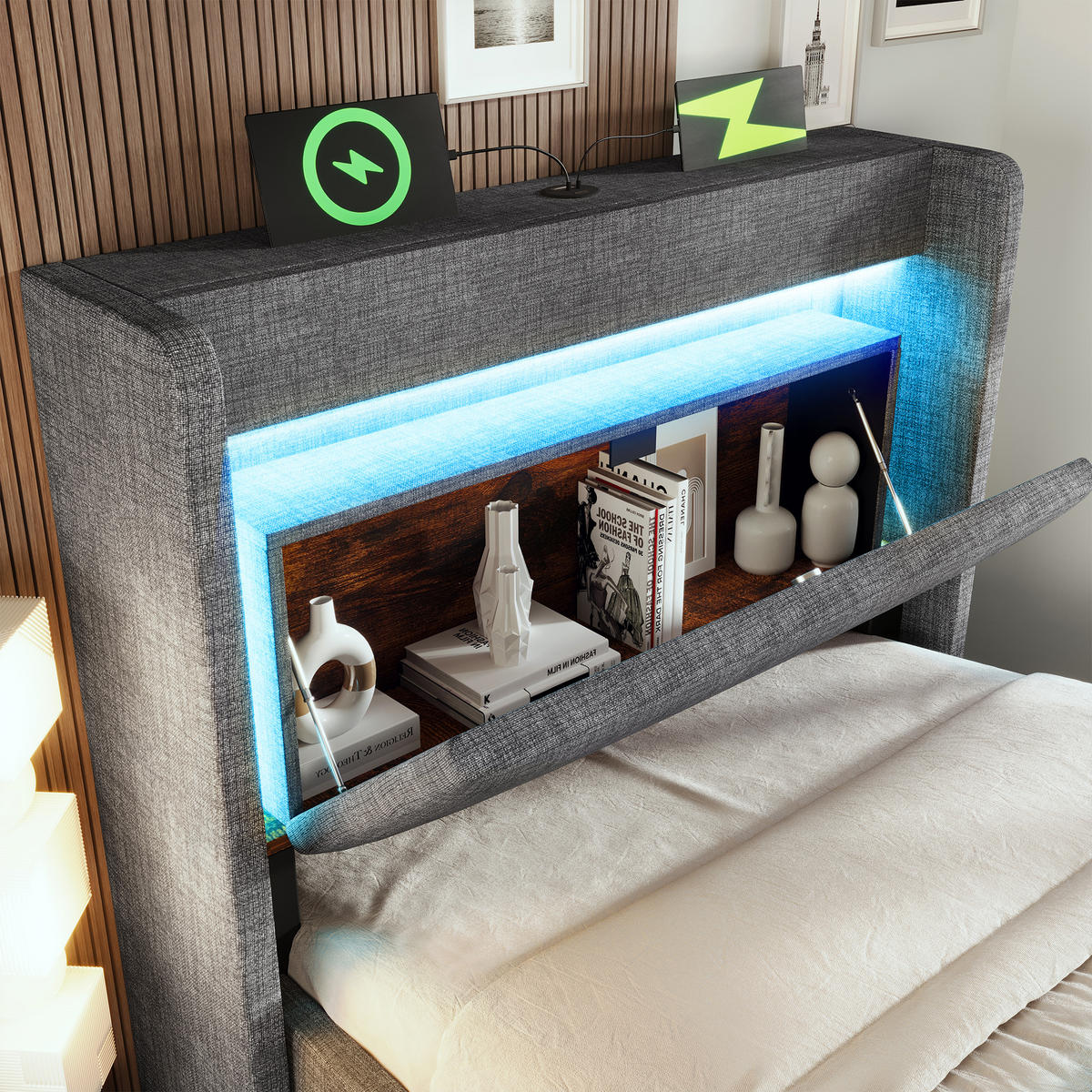 STAURAUMBETT 90/200 cm DE-00603, in Grau, hydraulischem Bettkasten - Grau, Metall (90/200cm) - ComfortXL