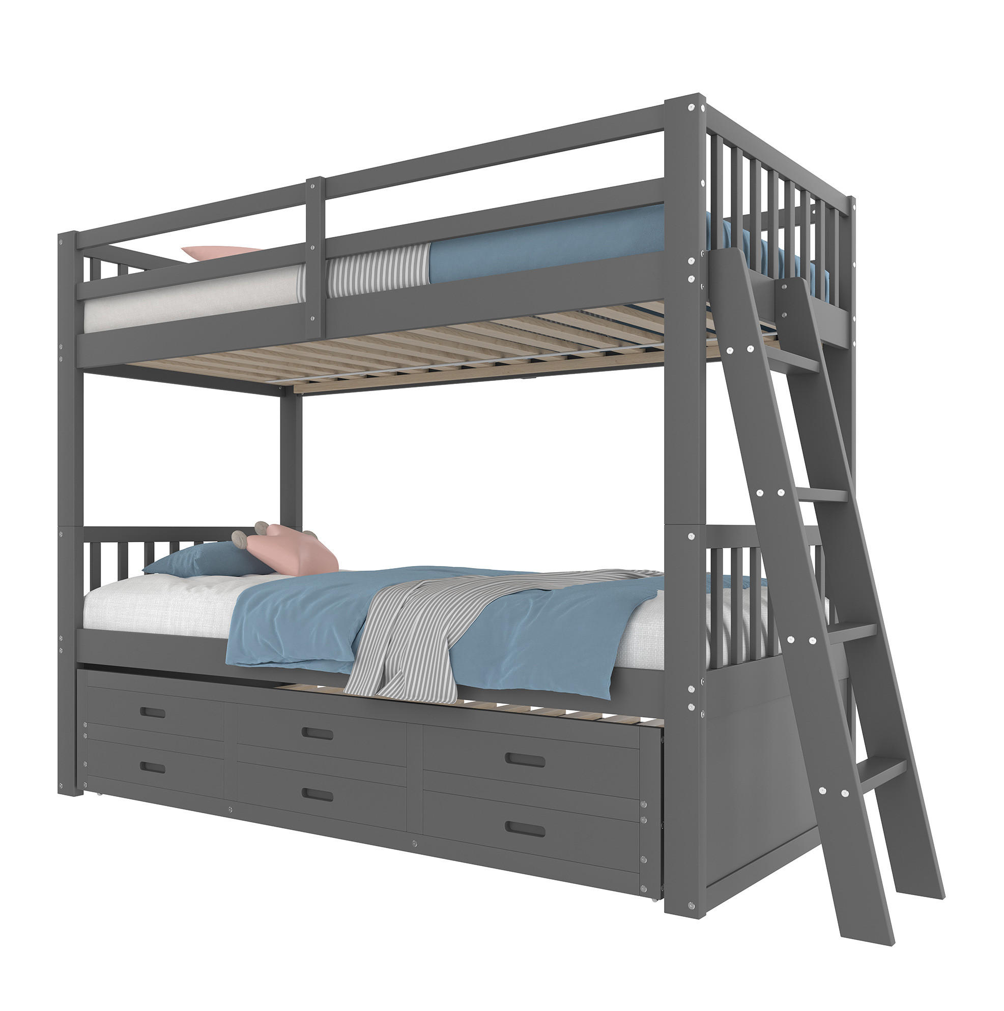 ETAGENBETT 90/200 cm in Grau mit Ausziehbett und 3 Schubladen - Grau, Holz (90/200cm) - Flora Grace
