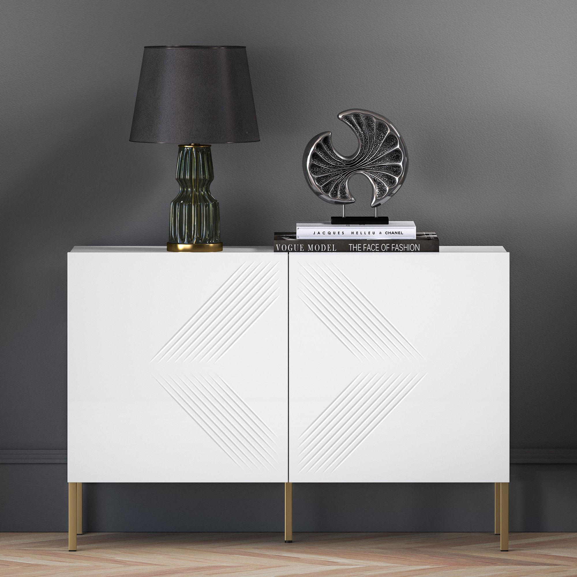 Thumbnail - Konsimo® Kommode, Weiß, Gold, Holzwerkstoff, 114x77x37 cm, Wohnzimmer, Kommoden & Sideboards, Kommoden