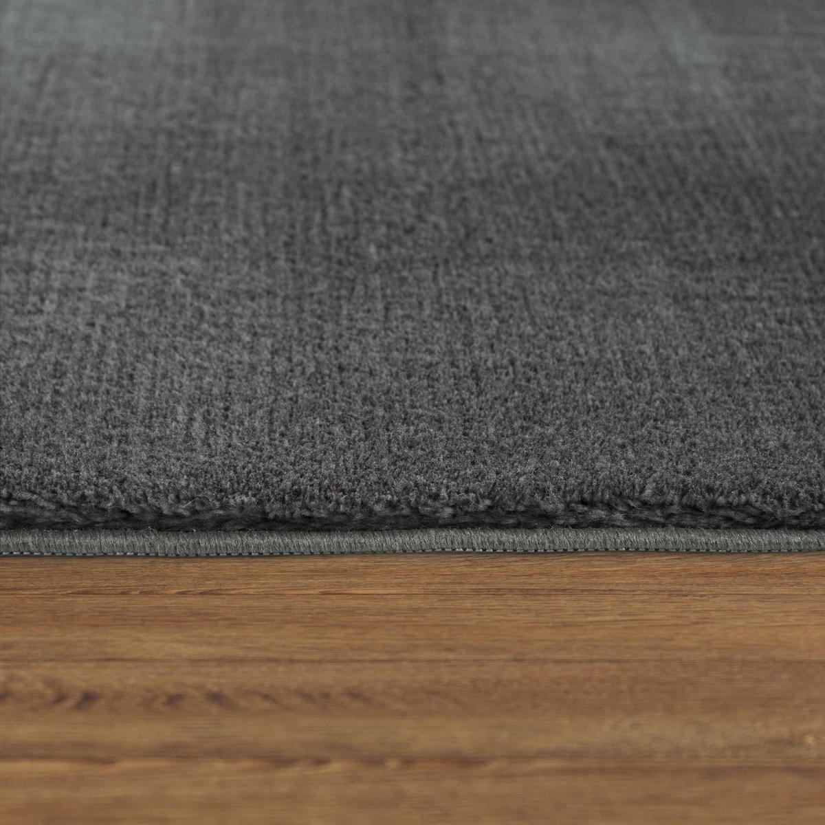 TEPPICH Kurzflor waschbar Unifarben Wohnzimmer schmutzabweisend Anthrazit Rund 200D - Anthrazit, Textil (200/200cm) - KADIMA DESIGN