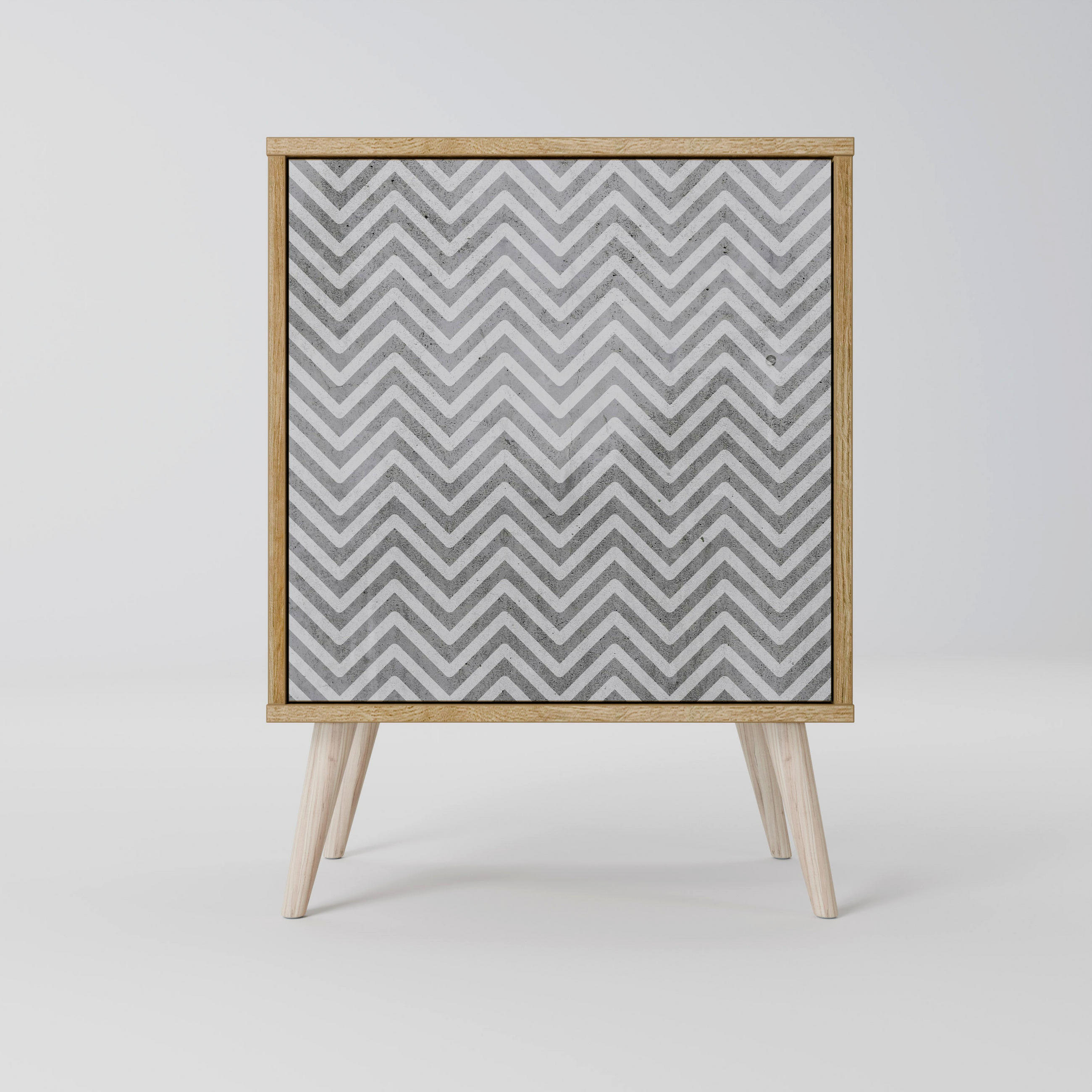 SIDEBOARD CONCRETE ZIG ZAG, Eichefarben, 57,5x42x77,5 cm, Schräge Buchenholzfüße - Eichefarben/Buchefarben, Holzwerkstoff/Buchenholz (57.5/77.5/42cm) - SpaceRebels