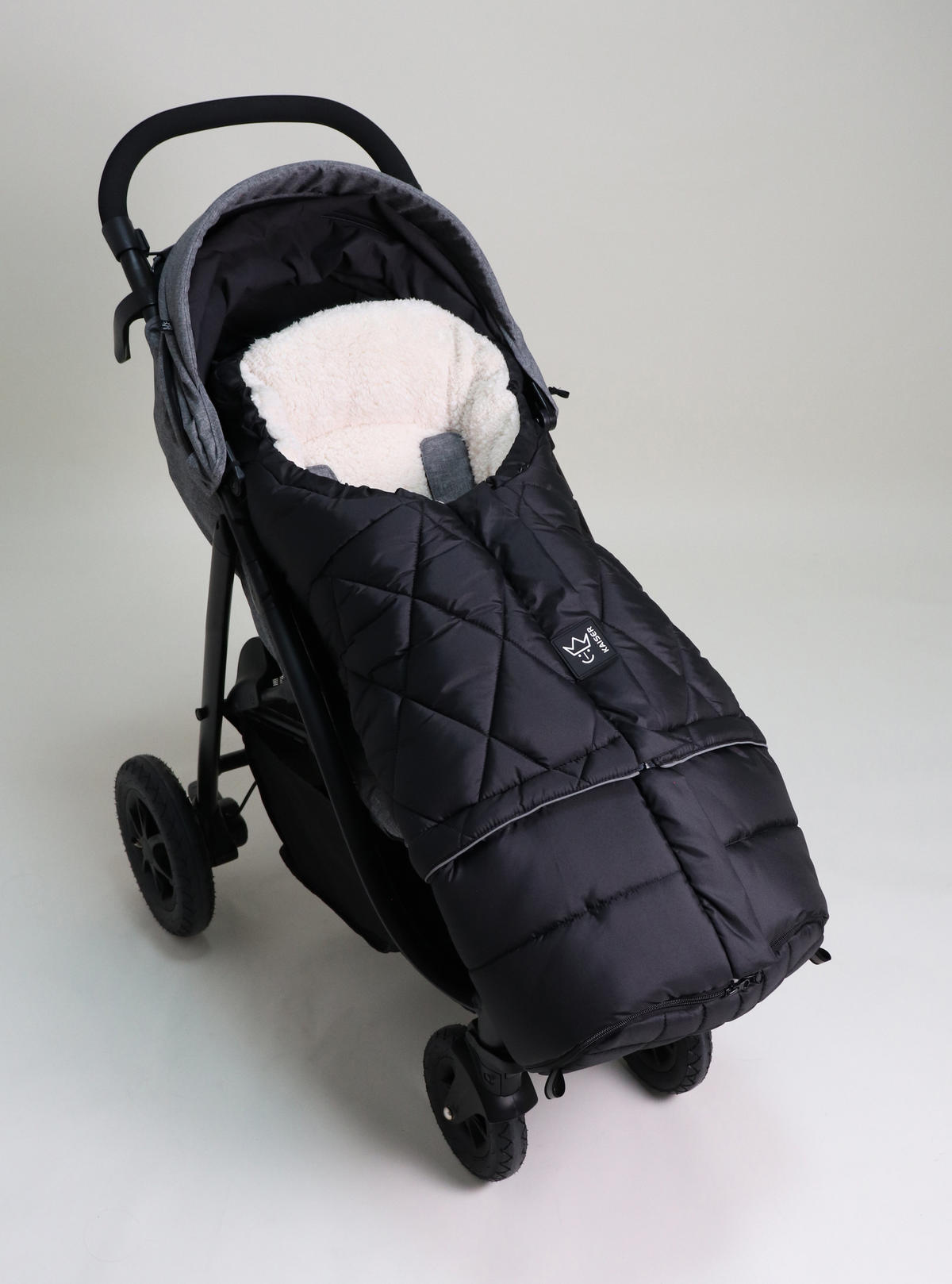 KINDERWAGEN-FUSSSACK Moony 2in1, Sherpa Fleece cream, black - Schwarz Hochglanz, Textil (48/10/105cm) - Kaiserbaby