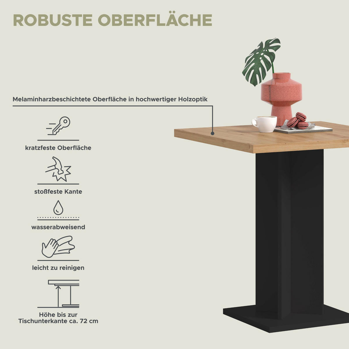 ESSTISCH GUSTAV (B/H/T: ca. 70/76/70 cm) in schwarz/Artisan Eiche Nachbildung - Schwarz, Holzwerkstoff (70/70/76cm)