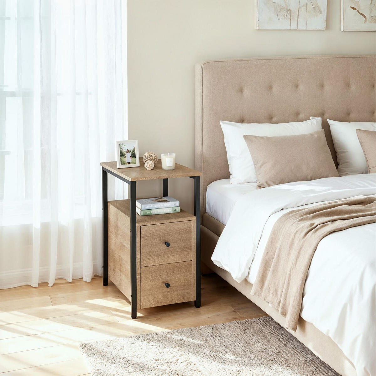 NACHTSCHRANK Tullamore, 30 x 49,5 x 61,5 cm, Industrial Holz hell, Eiche Sonoma - Naturfarben, Holzwerkstoff (30/61.5/49.5cm) - tectake