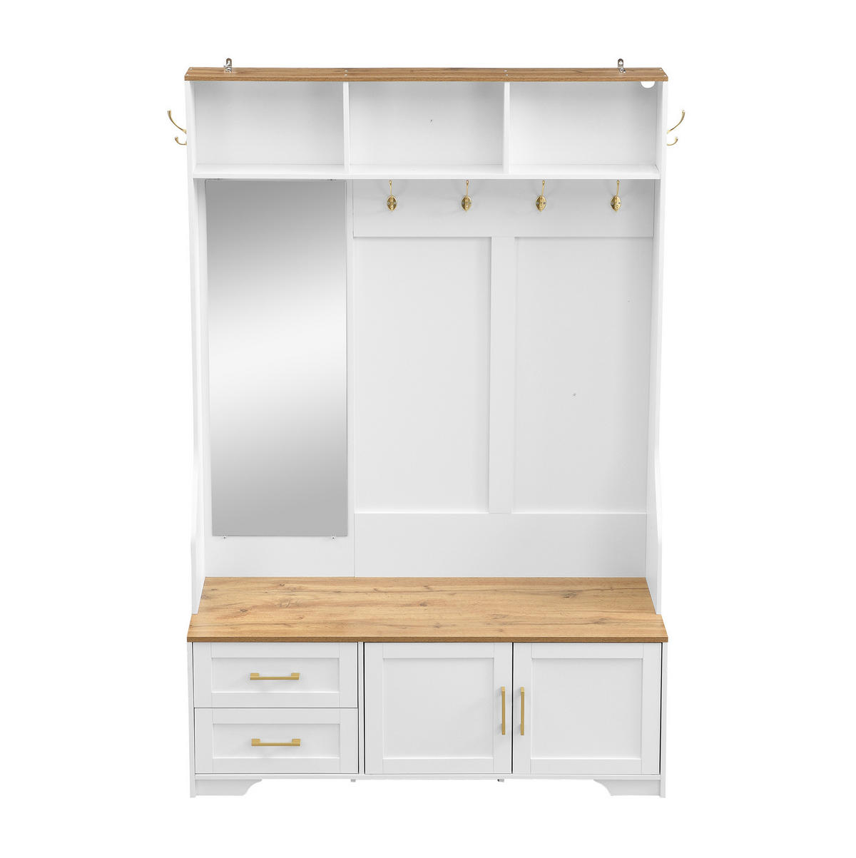 GARDEROBENSCHRANK mit LED und Spiegel 120 x 40 x 187 cm MDF Weiß/Holzoptik - Weiß, Holzwerkstoff (40/187/120cm) - Beauniv