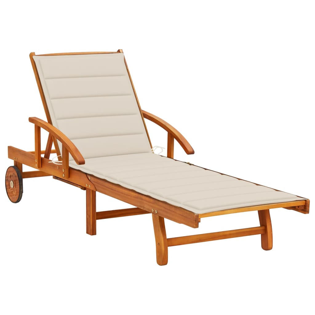 SONNENLIEGE mit Auflage Akazie Massivholz - Beige, Holz (67/85/200cm) - furnicato