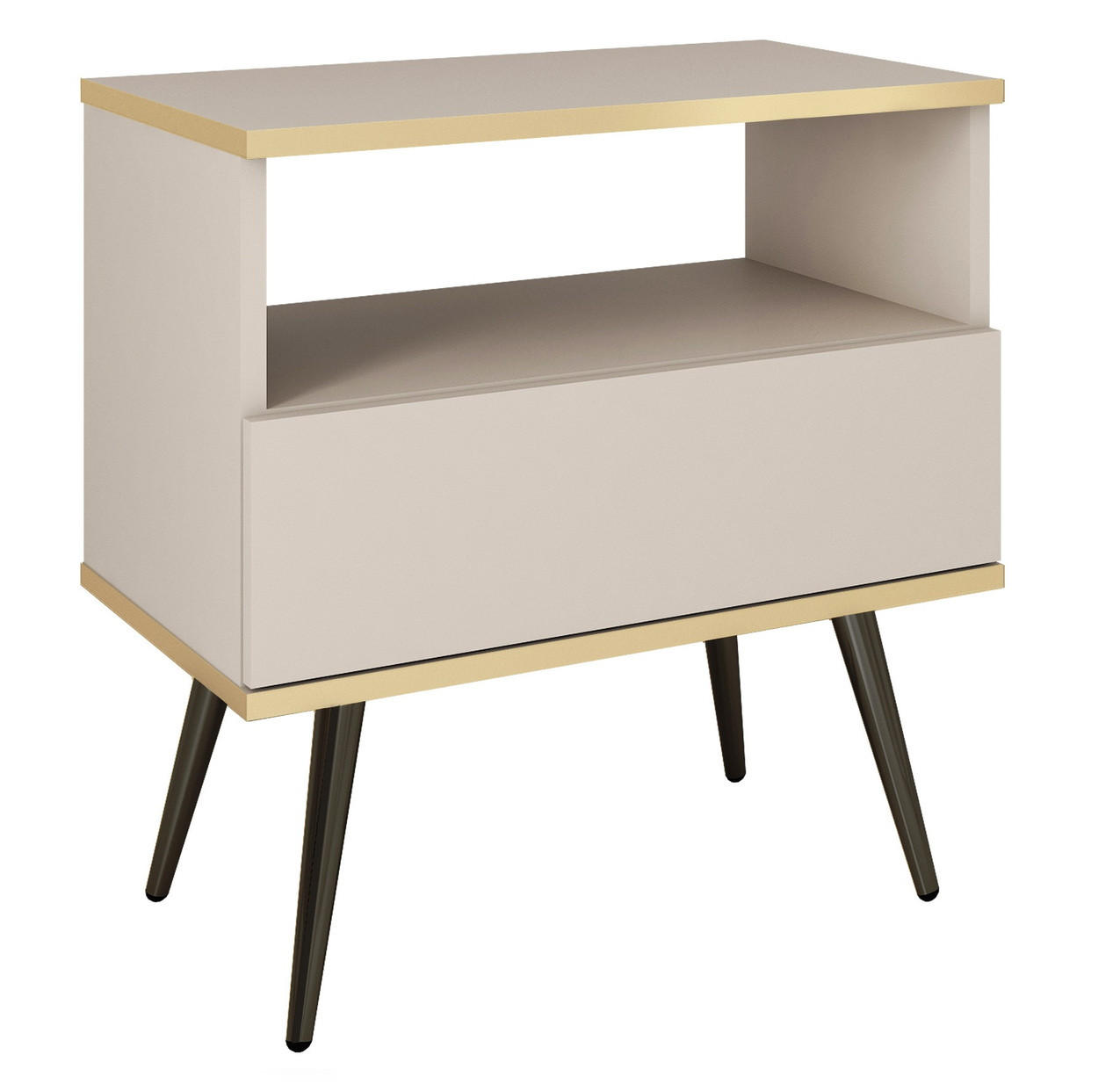 NACHTTISCH 54 cm Rodi mit Schublade auf Beinen, Beige + Schwarz - Beige/Schwarz, Holz (54/59/39cm) - Emporius