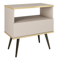 NACHTTISCH 54 cm Rodi mit Schublade auf Beinen, Beige + Schwarz - Beige/Schwarz, Holz (54/59/39cm) - Emporius