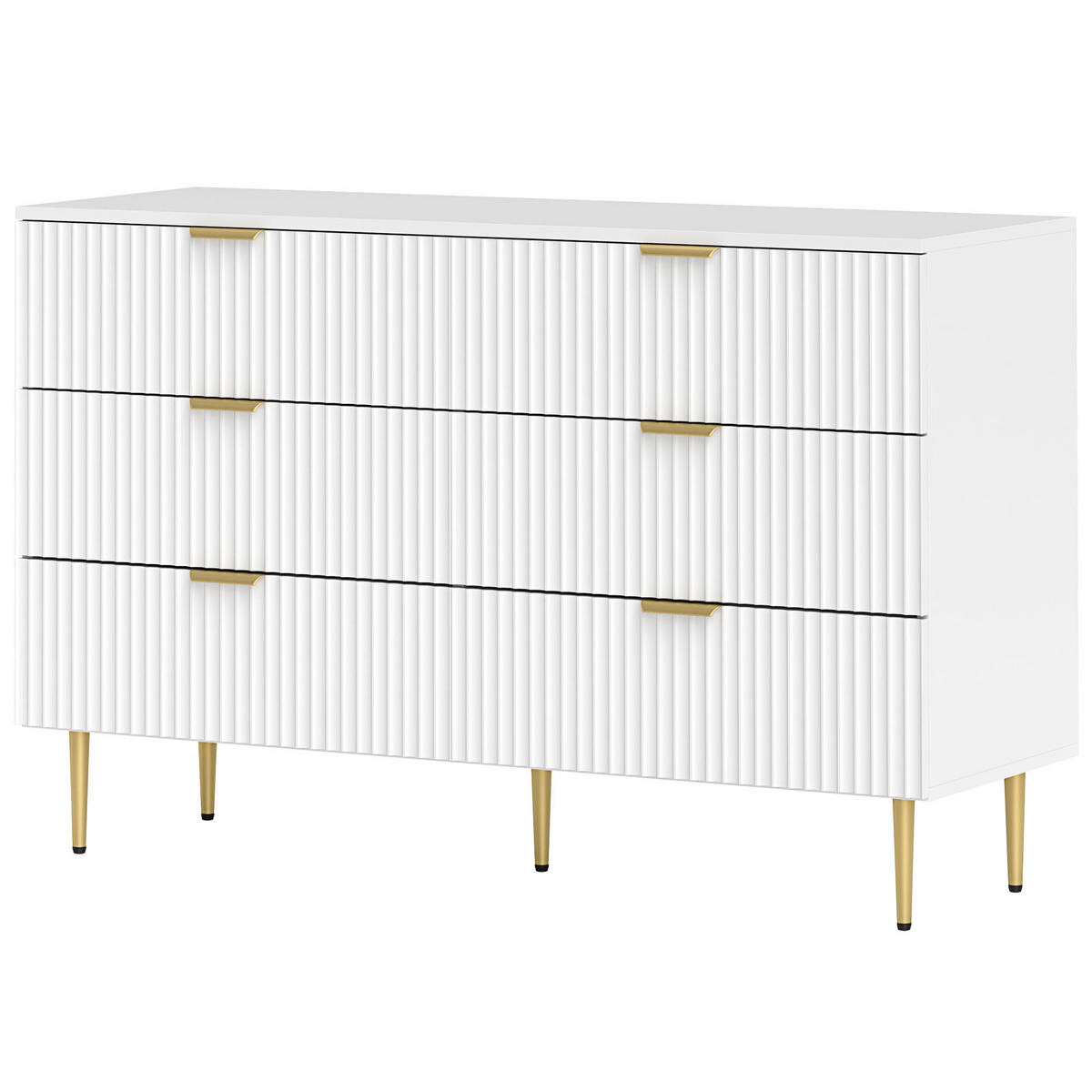 KOMOODE DE-12857 6 Schubladen, goldene Griffe und Füße Weiß - Weiß, Holzwerkstoff (120/76.5/40cm) - ComfortXL