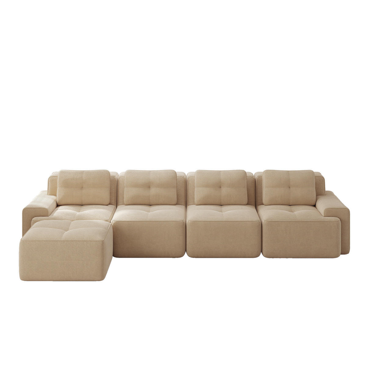 ECKSOFA 382/177/69 cm beige aus Cord mit Tiefsitz, rutschfester Basis und breiten Armlehnen - Beige, Textil (177/382cm) - OKWISH