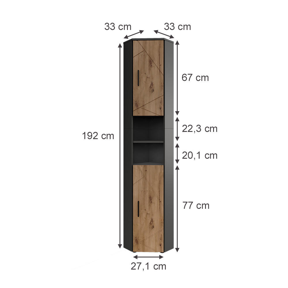 HOCHSCHRANK Irma Anthrazit/Artisan 33 x 192 cm mit 2 Türen - Anthrazit/Eiche Artisan, Holzwerkstoff (33/192/33cm) - Vicco