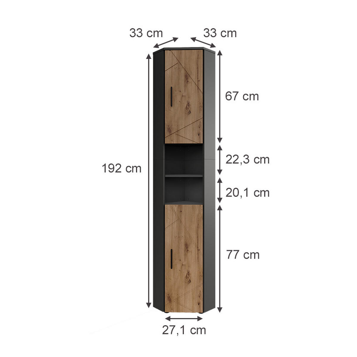 HOCHSCHRANK Irma Anthrazit/Artisan 33 x 192 cm mit 2 Türen - Anthrazit/Eiche Artisan, Holzwerkstoff (33/192/33cm) - Vicco