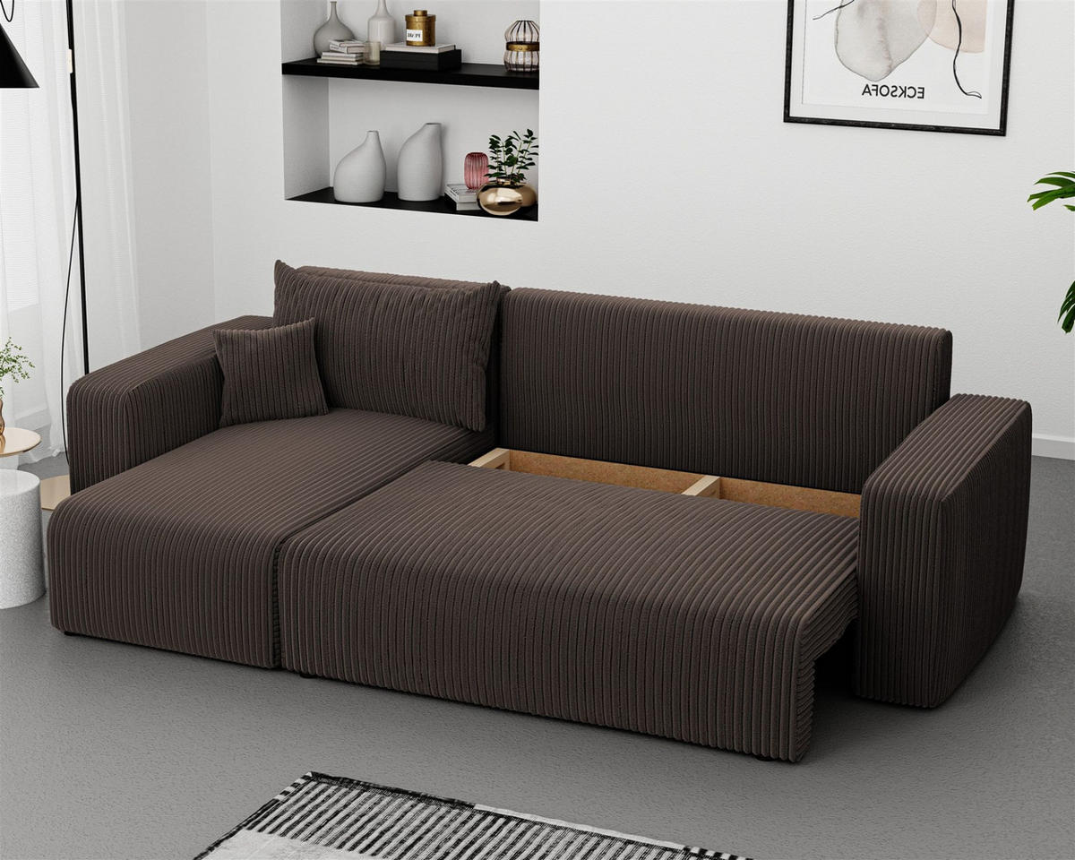 ECKSOFA Luna Mit Schlaffunktion - Braun, Holzwerkstoff/Textil (248/145cm) - Fun Möbel