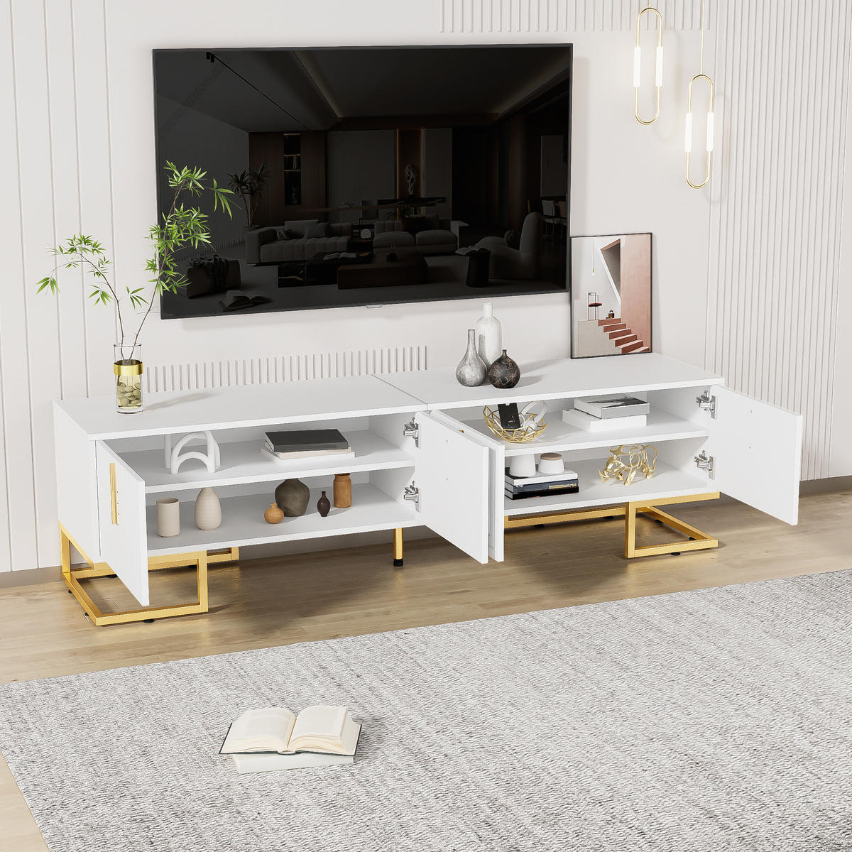 TV-SCHRANK 170 cm Weiß mit 4 Türen und goldfarbenen Beinen - Weiß, Holzwerkstoff (40/45.5/170cm) - Beauniv