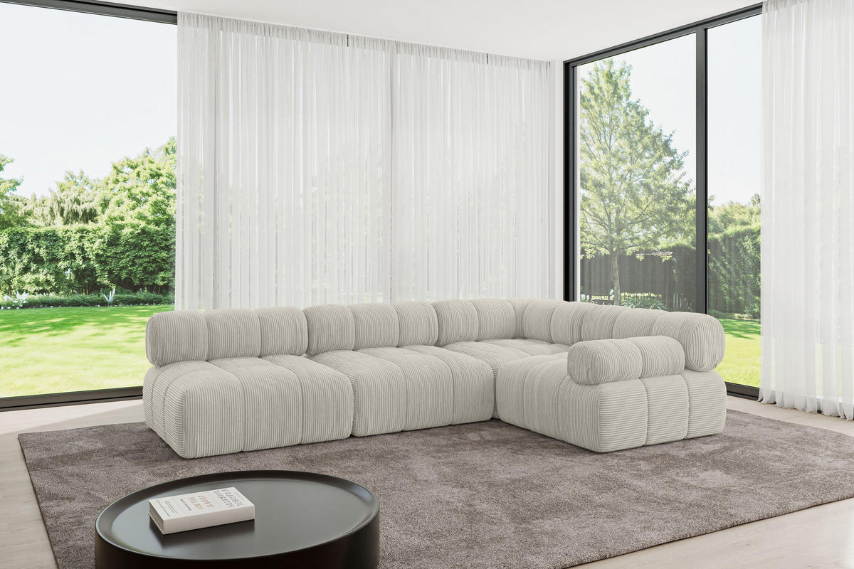 ECKSOFA modulares Sofa Mende-L2 - 285x190x70 cm Creme Cord - Hellgrau/Creme, Holzwerkstoff/Textil (285/190cm) - ALTDECOR