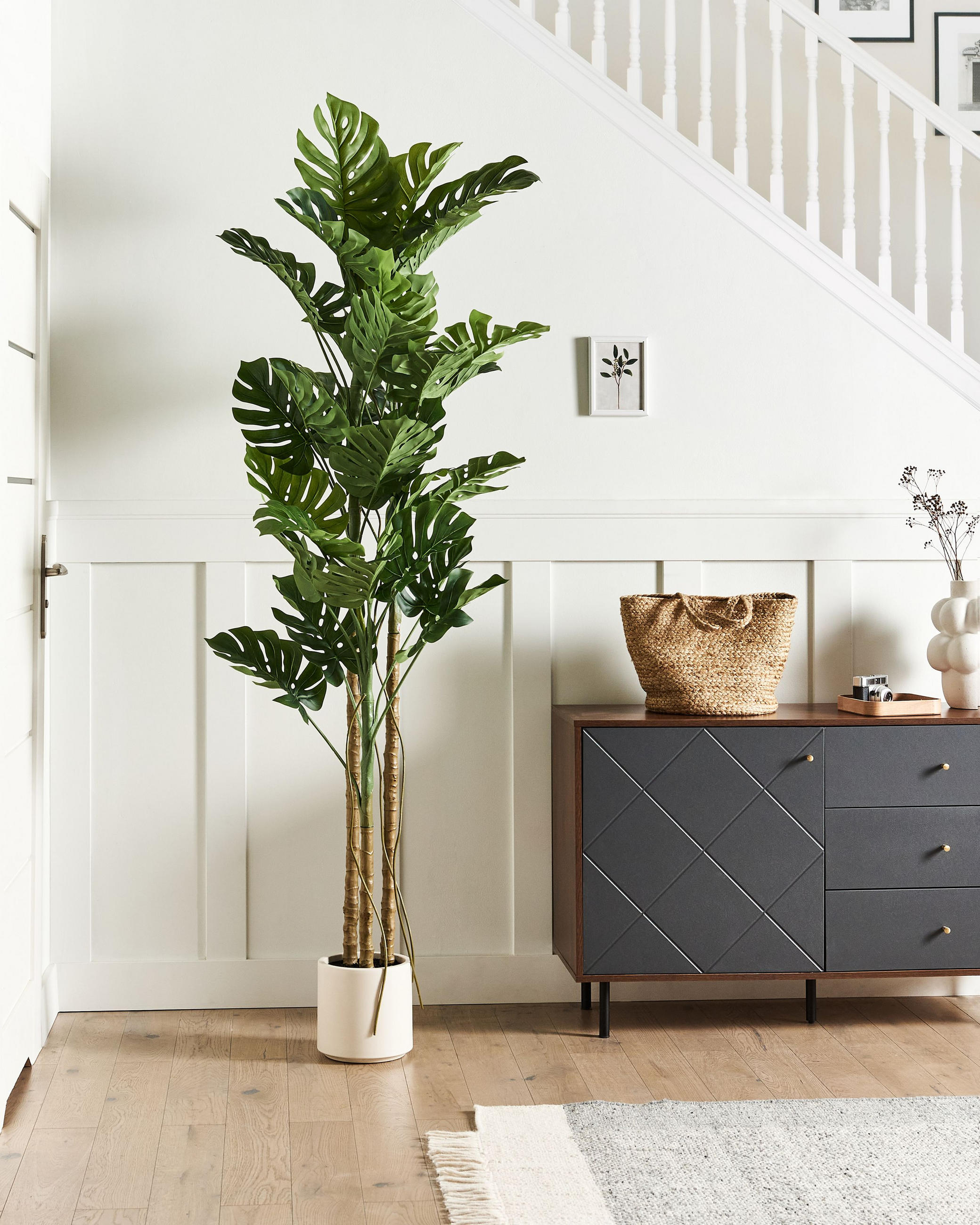 KUNSTPFLANZE im Blumentopf 221 cm Grün/Schwarz Monstera Plant - Schwarz/Grün, Kunststoff (221cm) - Beliani